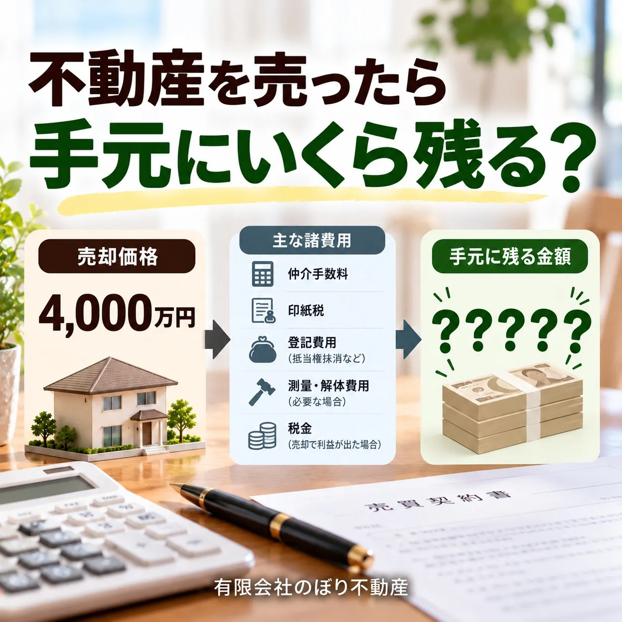 売却価格=手元に残る金額ではありません。
